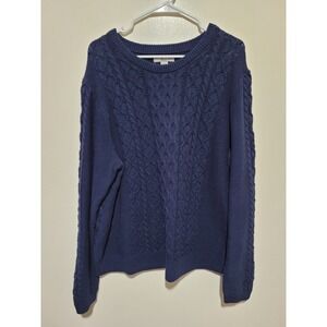 Bass Cable Knit Sweater Mens XXL Navy Blue Cotton Blend Pullover